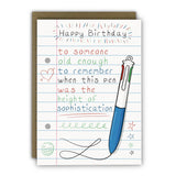 Funny Birthday Card - A6 - 4 Colour Pen Height of Sophistication