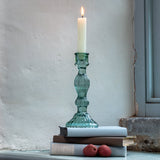 Bella green glass candlestick holder for coloured dinner candles
