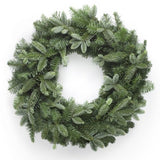 Handmade fresh Blue Spruce Christmas door wreath featuring fragrant silvery-blue spruce and natural pine foliage, handcrafted by Mad Lilies florists.