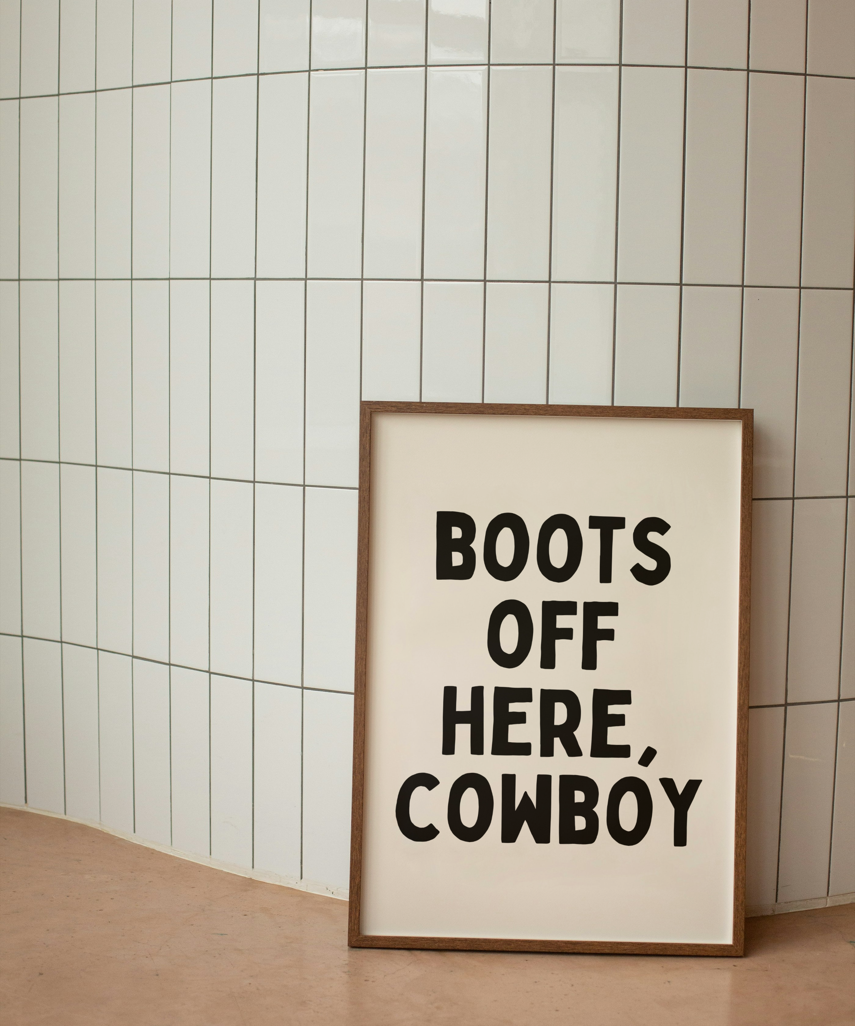 Boots Off Here Cowboy black and cream A4 typography wall art print