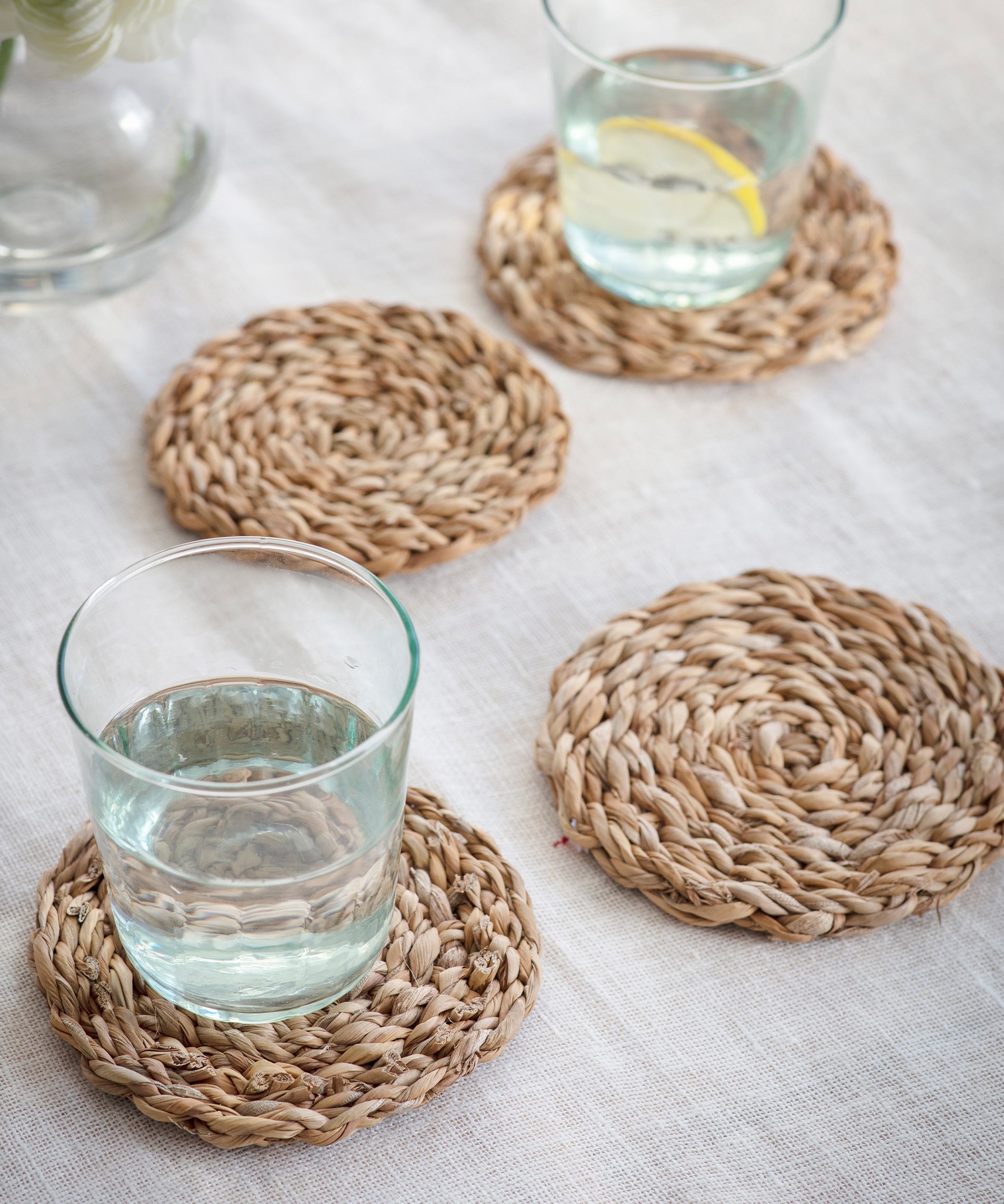 Brading Set of 4 handwoven natural seagrass coasters.