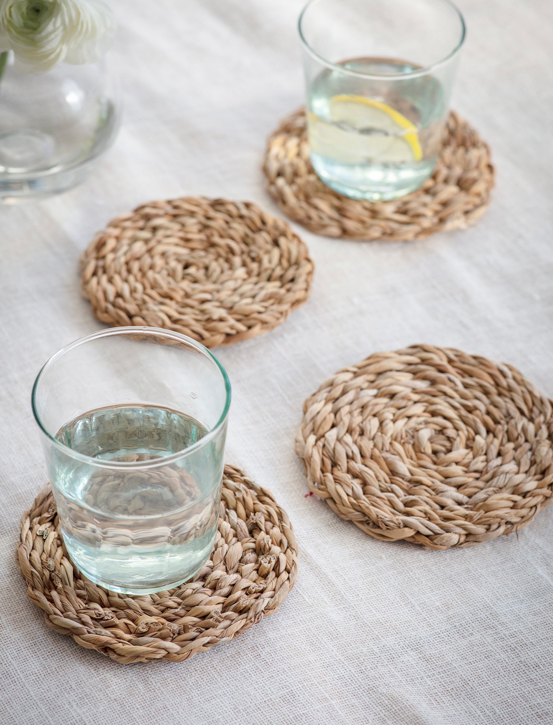 Brading Set of 4 handwoven natural seagrass coasters.