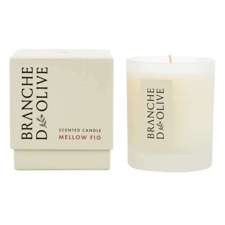 Branche d’Olive Mellow Fig boxed scented candle in frosted glass