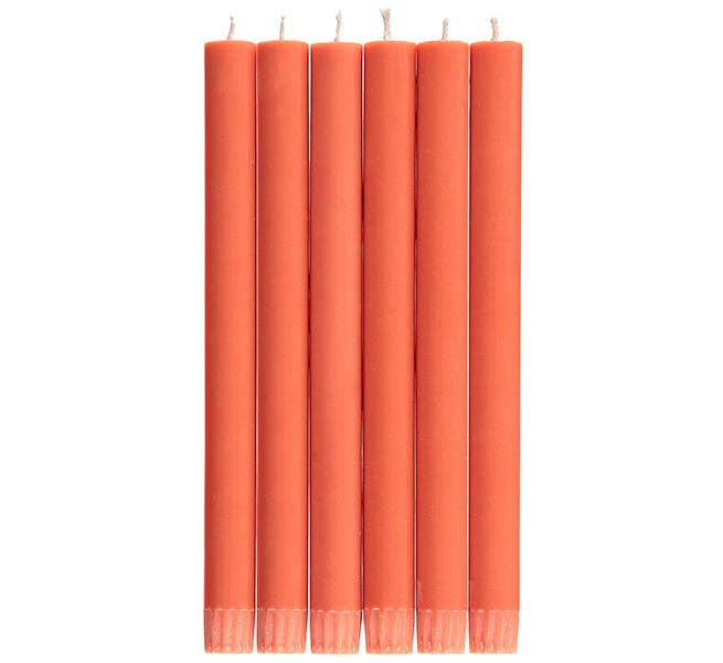 Rich Rust Eco Dinner Candles by British Colour Standard. Fair Trade, hand-poured and non-drip with an 8-hour burn time. Pack of 6 for stylish entertaining.