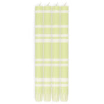 British Colour Standard striped dinner candles in Eau De Nil and Pearl, hand-poured vegetable wax taper candles in a pack of four.