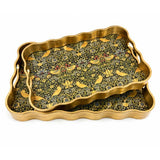 Brushed Gold Strawberry Thief decorative tray with botanical pattern, available in small and large sizes.