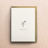 By Tilly hand-illustrated sympathy greetings card featuring a delicate bluebell design, printed on premium 300gsm cardstock with a kraft envelope.