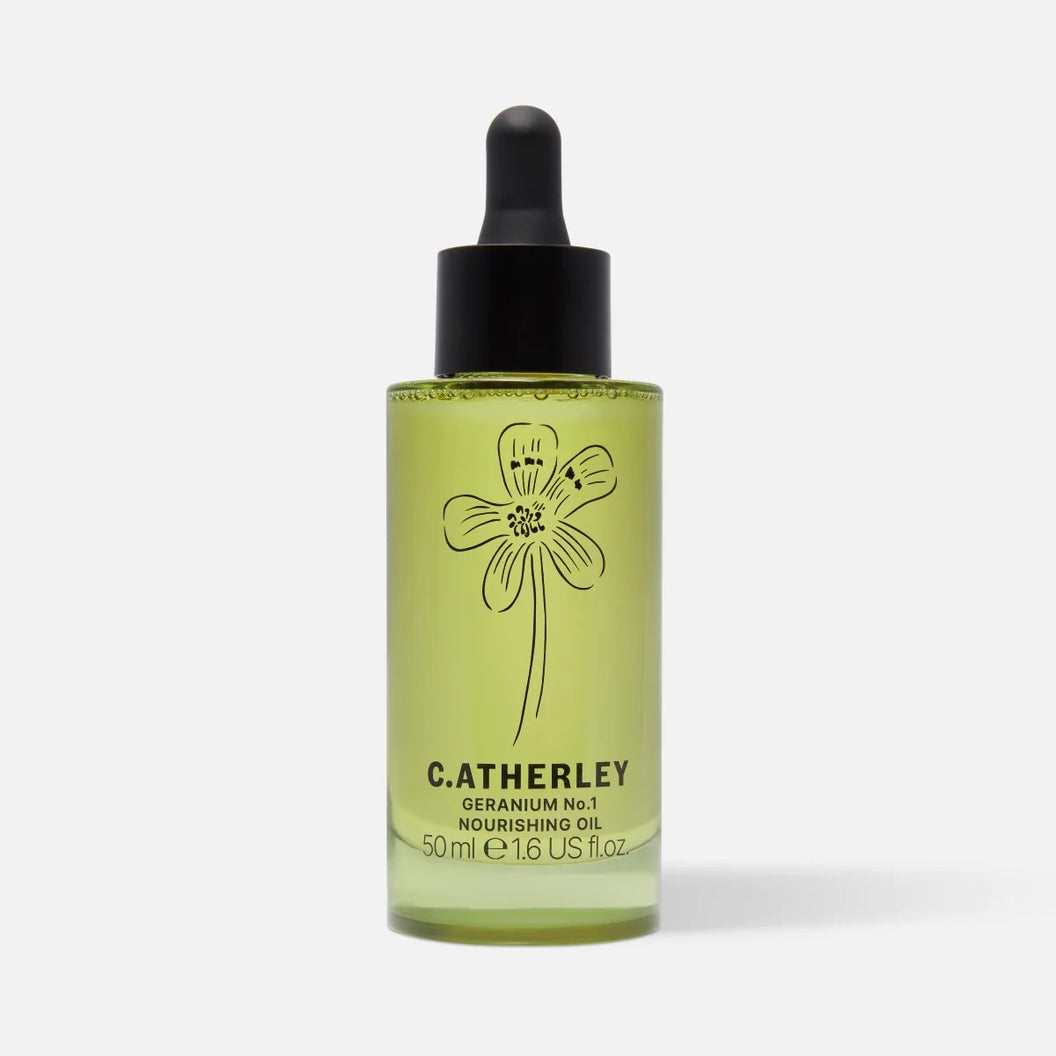 C.Atherley Geranium No.1 Nourishing Oil 50ml botanical body oil made in England with natural essential oils.