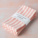 Light pink stripe hand block printed cotton napkins set of four made from premium cotton
