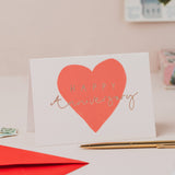 Happy Anniversary Card – Red Heart with Rose Gold Foil