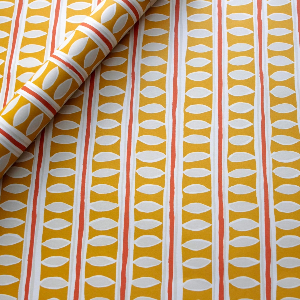 Cambridge Imprint Charleston Stripe wrapping paper featuring an artistic three-colour striped pattern inspired by Charleston House, Sussex.