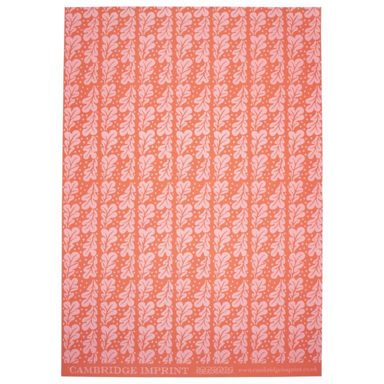 Shop Cambridge Imprint Quercus wrapping paper featuring an elegant oak leaf stripe inspired by the Arts & Crafts movement. Printed in England.
