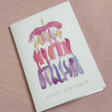 Triple The Joy Happy Birthday Card – Handpainted Cake Design with Gold Foil