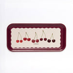 Handcrafted Cherries Birchwood Tray featuring vintage cherry botanical illustrations and an antique bow design on FSC-certified Swedish birchwood.