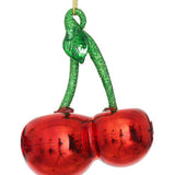Decorative glass cherry hanging ornament for colourful Christmas tree and festive styling.