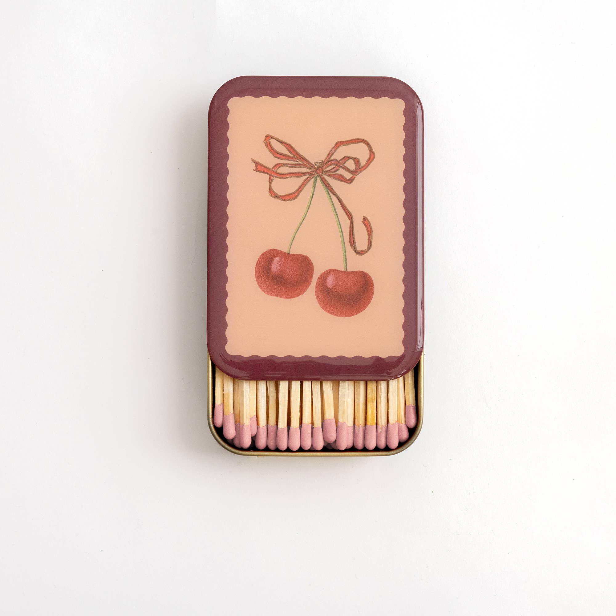Cherry decorative match tin with 100 pink-tipped safety matches