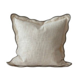 Chloe cream and greige 53cm x 53cm and  65x65cm cushion with scalloped edge