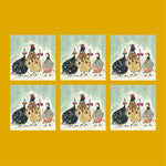 Christmas Friends gold foil Christmas cards with pheasant, partridge and guinea fowl in falling snow