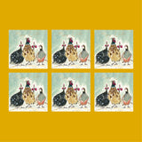 Christmas Friends gold foil Christmas cards with pheasant, partridge and guinea fowl in falling snow