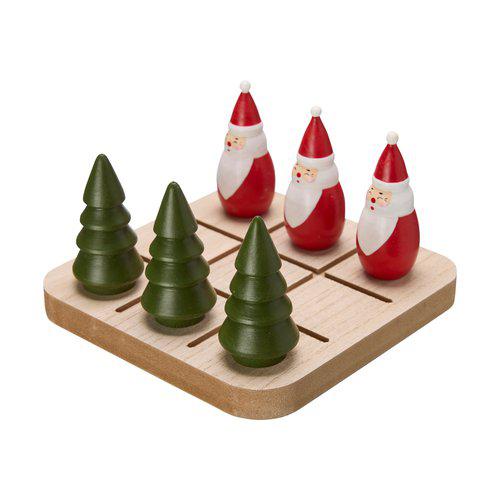 Wooden Christmas tic tac toe game with hand-painted Santa and Christmas tree pieces