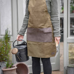 Classic Green Garden Apron in waterproof canvas with large front tool pocket.