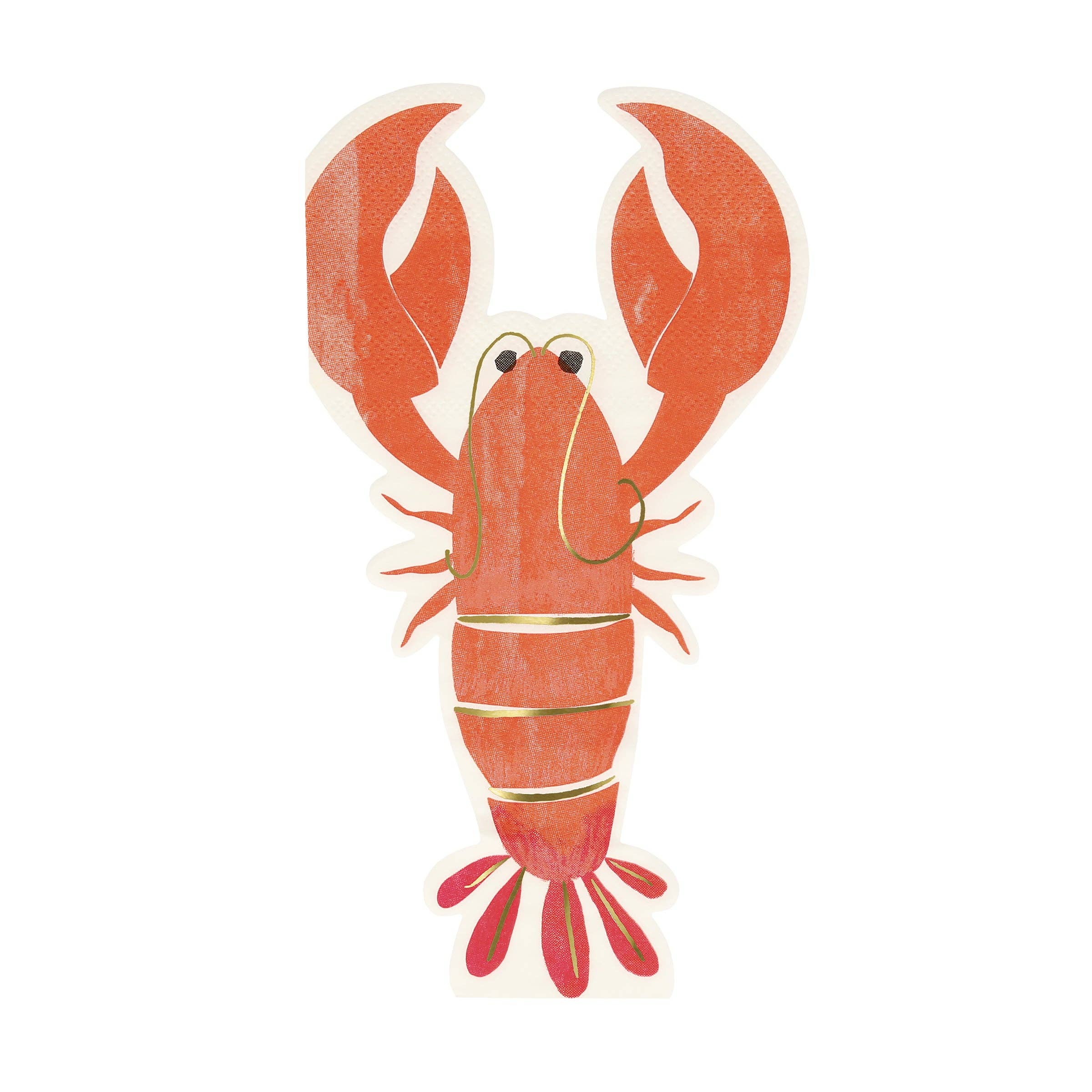 Paper party napkins with lobster design and gold foil detailing for coastal-themed summer table settings and celebrations.