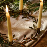 Brass mistletoe Christmas candle ring centrepiece holding four dinner candles