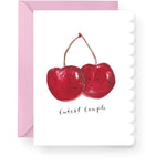 Cutest Couple wedding card featuring hand-painted watercolour cherries and a scalloped edge.