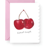 Cutest Couple wedding card featuring hand-painted watercolour cherries and a scalloped edge.