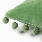 Dora Square Cushion – Leaf Green Cotton Velvet with Pom-Pom Trim