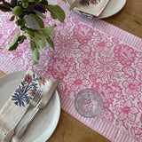 Meadow Soft Pink Hand Block Printed Table Runner – Cotton Floral Table Linen