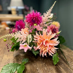 Luxury dahlia floristry workshop at Mad Lilies in Banstead Surrey creating a hand-tied bouquet with British seasonal flowers