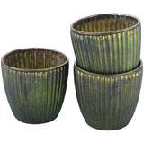 Dark green large ribbed frosted glass tealight votive