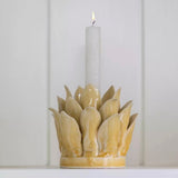 Shop our Dijon Yellow Petal Candle Holder, a sculptural ceramic design for dinner and taper candles. Perfect for colourful tables and entertaining.