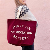 Mince Pie Appreciation Society Burgundy Canvas Tote Bag