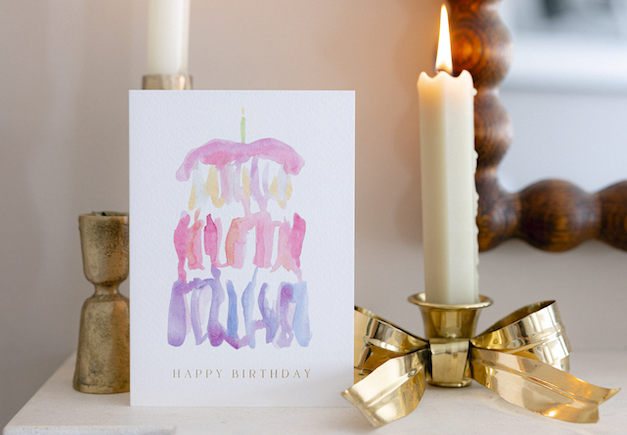 Triple the joy birthday card with handpainted cake design