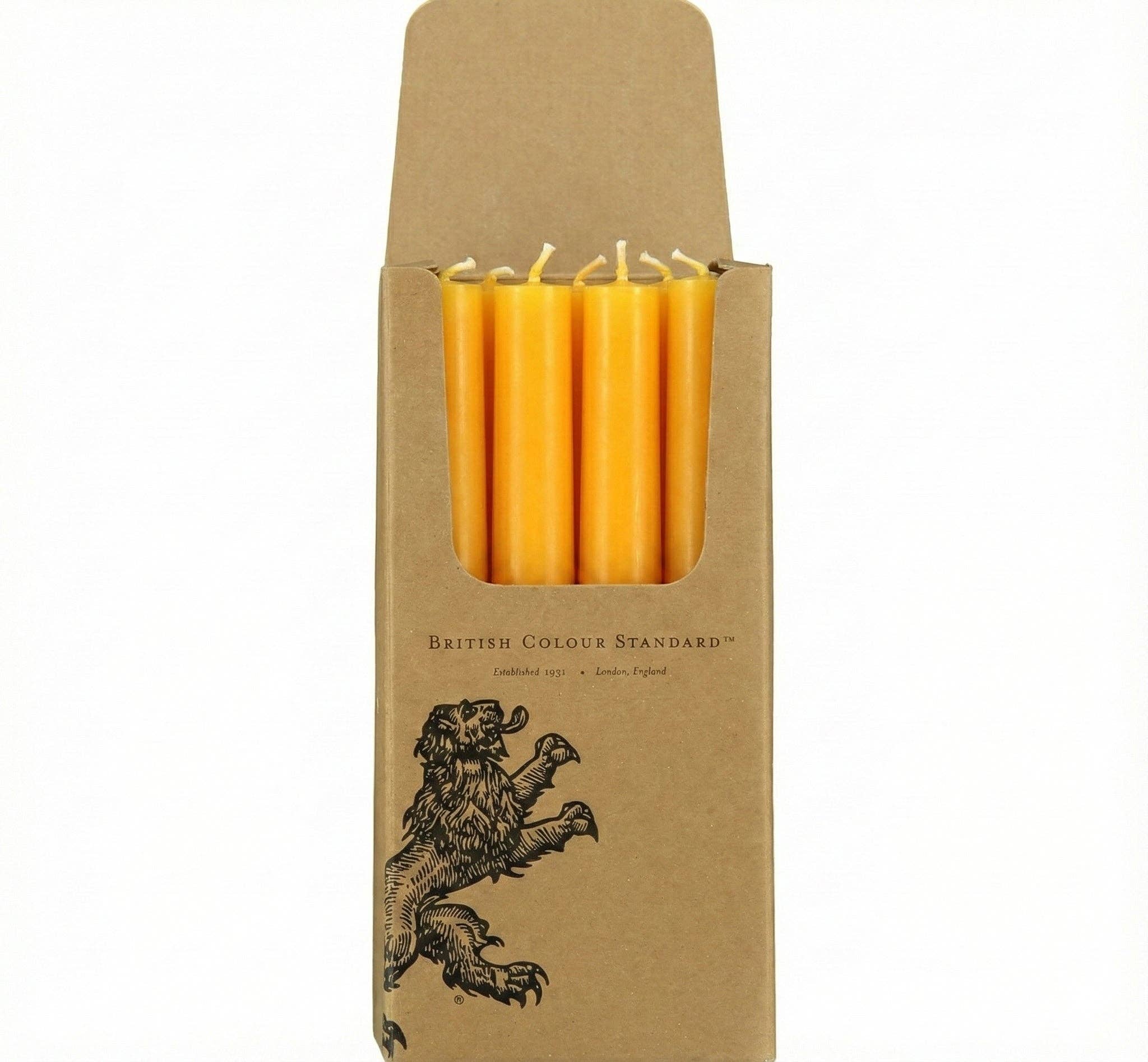 Yellow eco dinner candles by British Colour Standard hand-poured Fair Trade taper candles