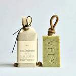 Early Morning natural handmade soap on a rope with peppermint and eucalyptus