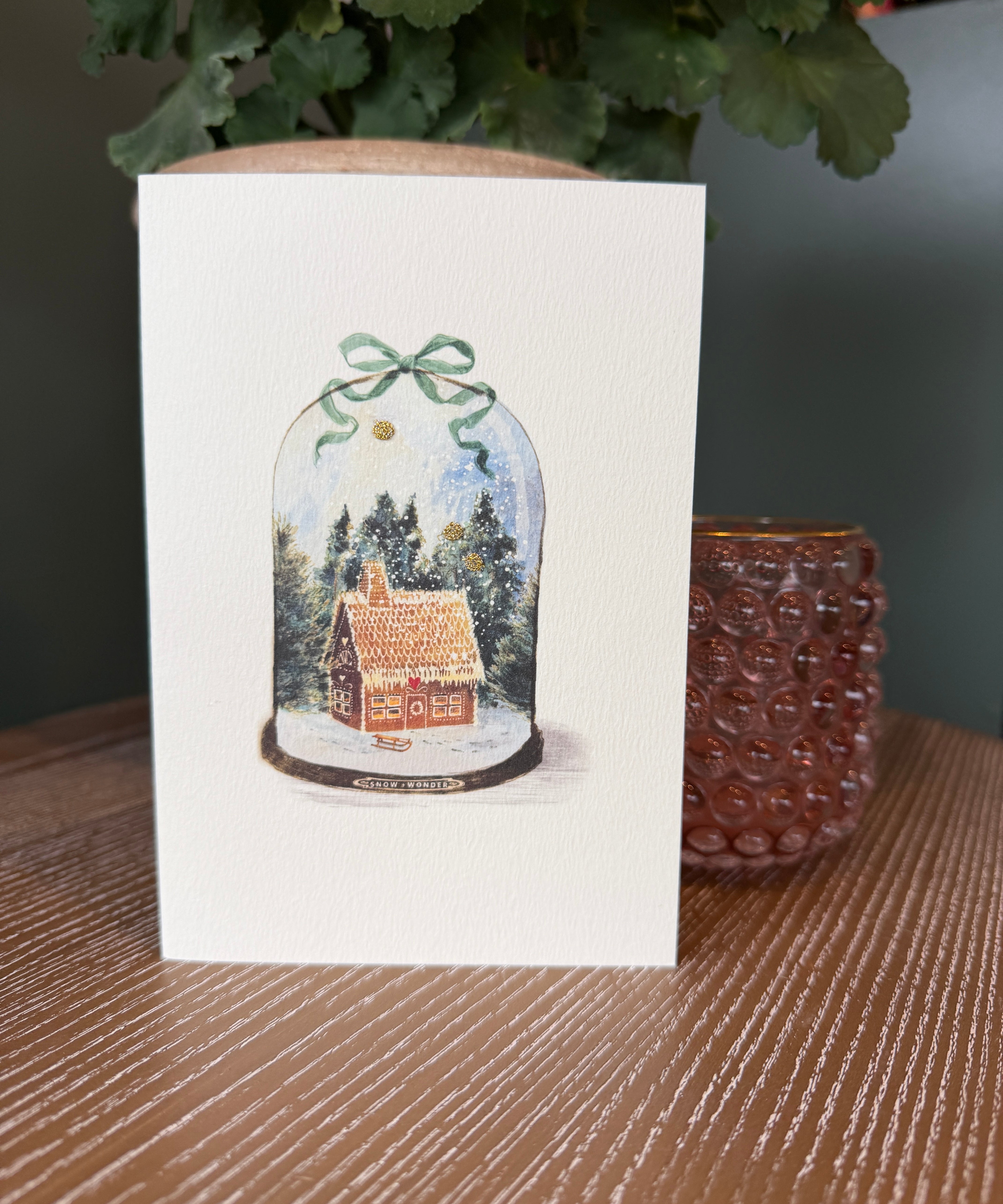 Elena Deshmukh Gingerbread Snow Dome handmade Christmas card