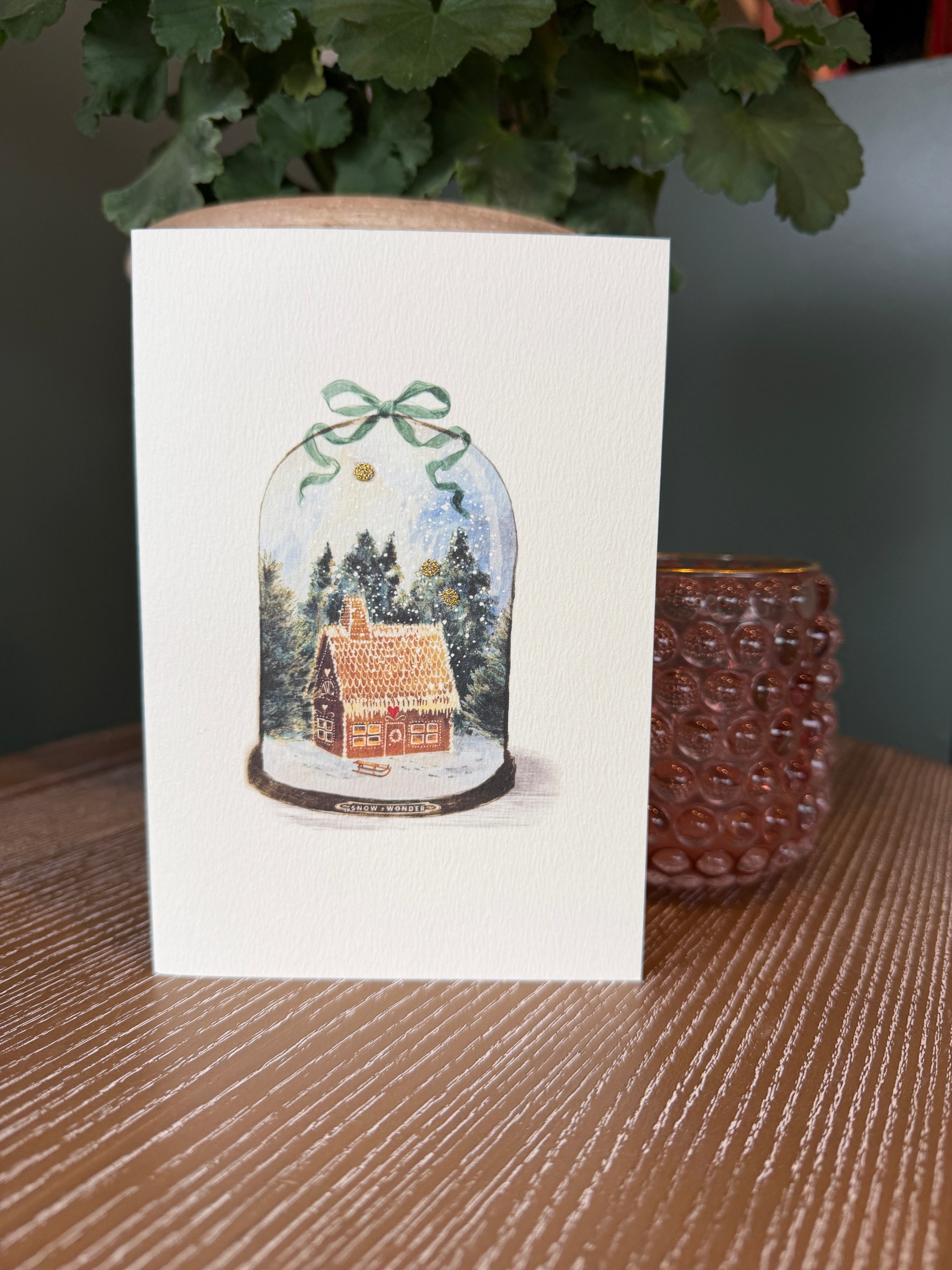 Elena Deshmukh Gingerbread Snow Dome handmade Christmas card
