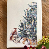 Handmade Night Before Christmas card featuring original artwork by Elena Deshmukh, individually hand stitched on premium textured cardstock.