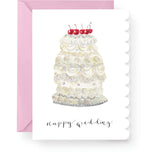 Engagement card with hand-painted watercolour vintage wedding cake and cherries.