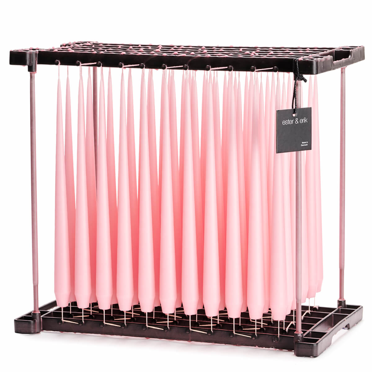 Ester & Erik Cherry Bloom 42cm tapered dinner candle in a soft glowing pale pink, traditionally hand-dipped and handcrafted in Denmark.