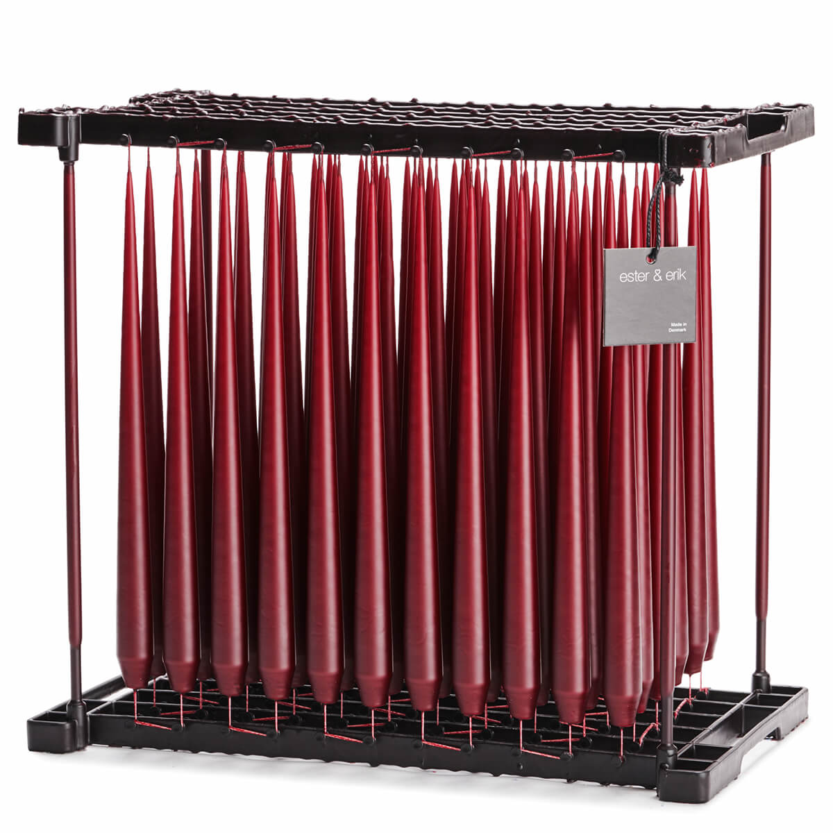 Shop Ester & Erik Deep Wine 42cm taper candle No. 44/2. A rich dark burgundy candle, hand-dipped in Denmark for elegant tables, weddings & Christmas.