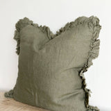 Khaki Linen Cushion | Ruffled Edge Hallie Cushion