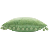 Dora Square Cushion – Leaf Green Cotton Velvet with Pom-Pom Trim