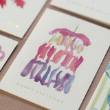 Triple The Joy Happy Birthday Card – Handpainted Cake Design with Gold Foil