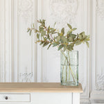 Faux eucalyptus spray with pinky grey leaves and seeded detailing, 67cm tall