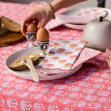 Coral Block Printed Cotton Tablecloth – Floral Pattern Table Linen