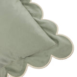 Lil Scallop Velvet Cushion Green & Natural | Luxury Scalloped Velvet Cushion